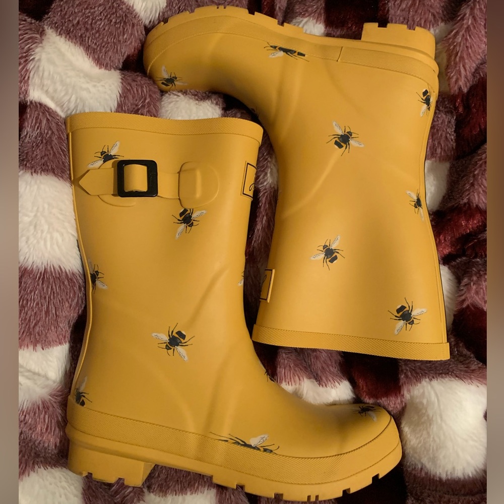 Joules Yellow Bee Rain Boots Molly Mid Height Size 8